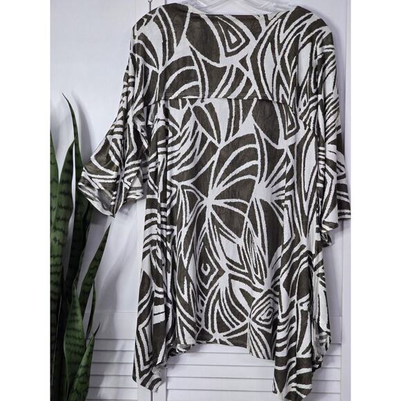 IC by CONNIE K Women's Brown White Flared Open Half Sleeve Tunic Blouse Size M - Picture 9 of 9